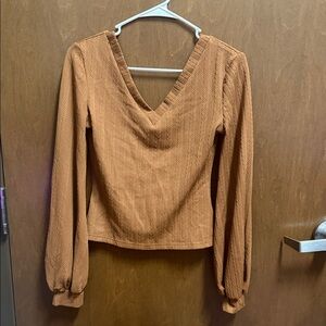 SHEIN V-Neck Long Sleeve Top in Rust